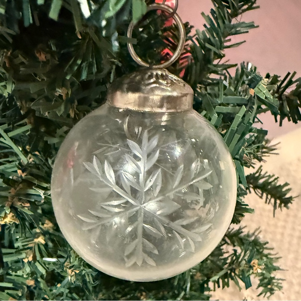 Vintage Kugel Etched Glass Christmas Ornament
